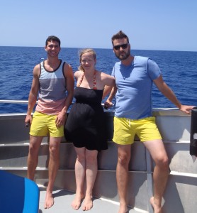 Dan Schade and David Parfitt wore matching yellow shorts in an attempt to attract more sharks.