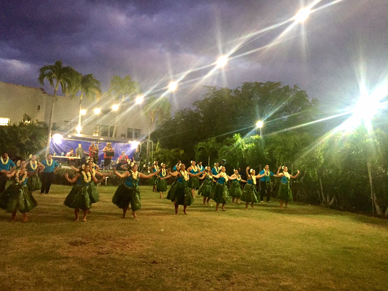 The 14 seniors of the Hawaiian Club showcase their spotlight dance after receiving leis from their club members.