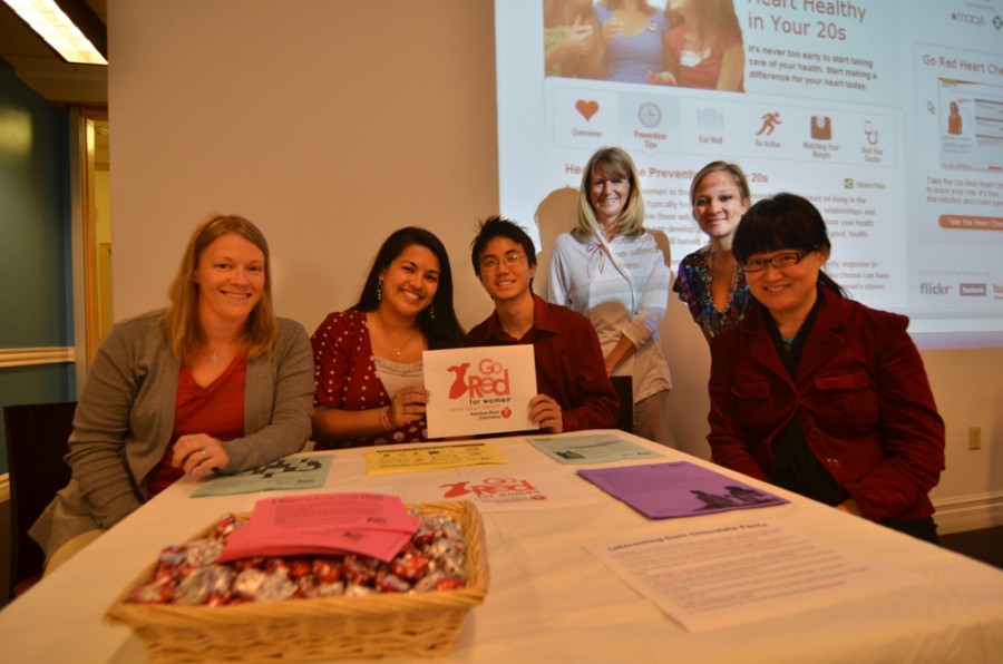 Chaminade staff (L-R) Allison Jerome, Alicia Pacheco, Shane Kumashiro, Janis Maria Chang, Kim Graves and Julie Tarter man the booth at the student center.