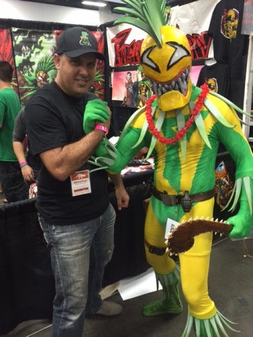 Sam Campos and his comic creation, Pineapple Man.