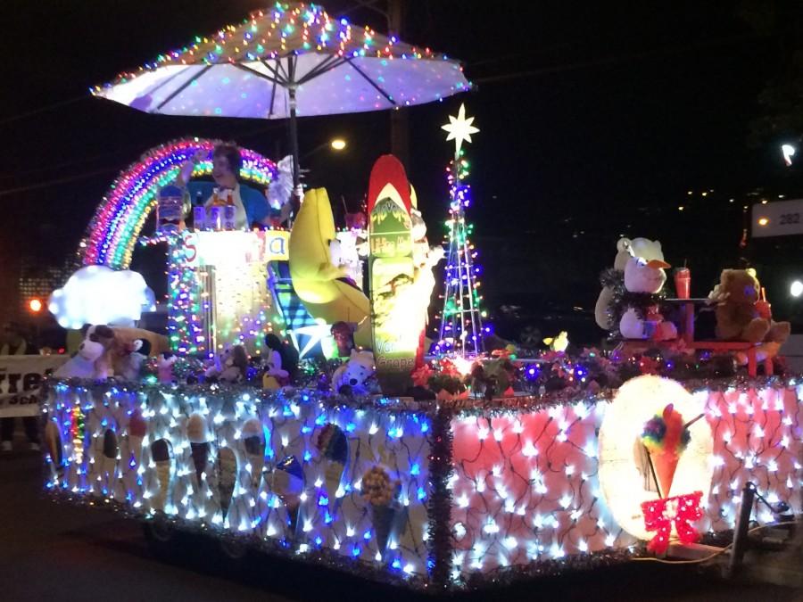 The bright lights of the Shave Ice float made its way down Waialae Avenue. 