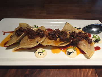 Enjoy the delicious Pork & Shrimp Gyoza as a starter.