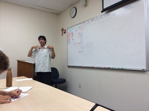 Kumu Keahi sharing a lesson in his Hawaiian Oral and Religious Tradition class. 