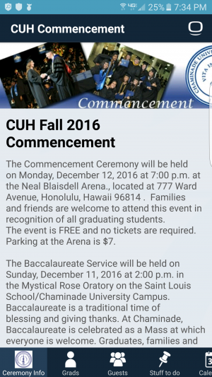 Chaminade's Commencement app allows students directions and information pertaining to graduation.