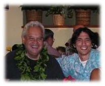 Kumu Keahi with his mentor, Kumu John Keola Lake. 