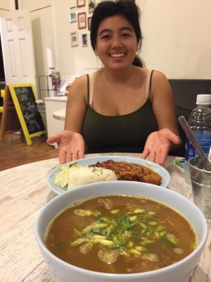 Christela Perez enjoys her chicken katsu curry from Hawaii curry. 