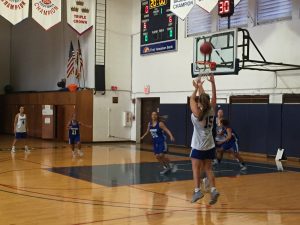 Sarah Dudzinski shooting a Three-Pointer during CUH practice while working on their offense