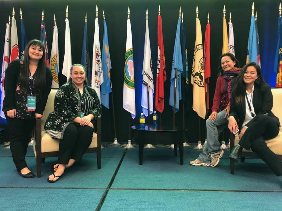 From L-R: Jarresa Kiyoko Harris, Nicole Sagapolutele, Professor Eva Washburn-Repollo, and Madison McNamara attended NCUR.