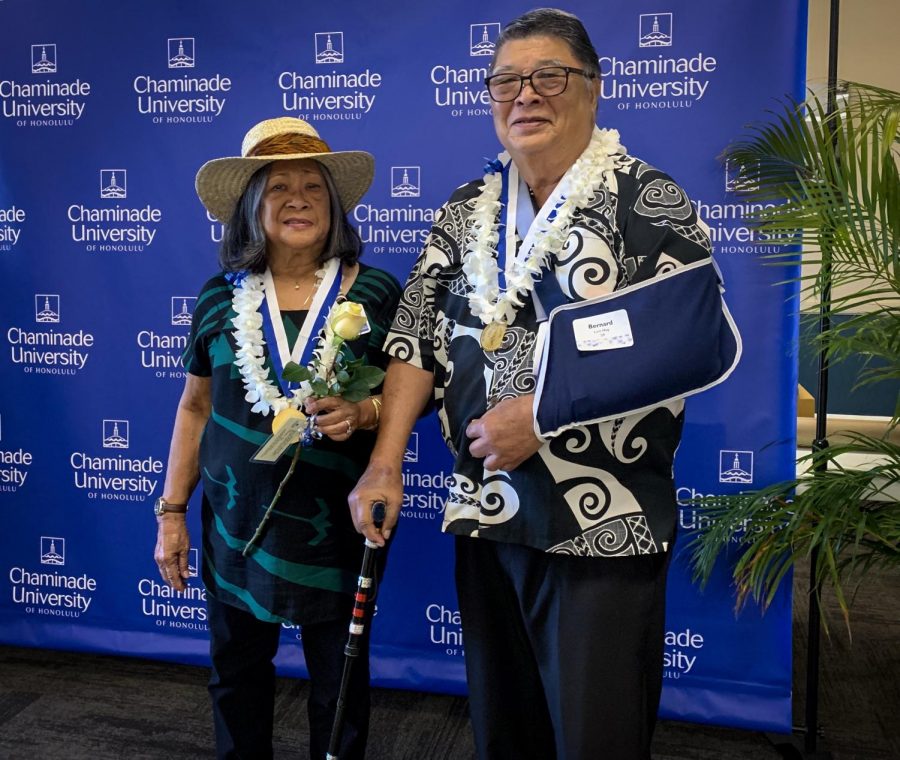 Lolita Lum Hoy 61 with husband Bernard 59, who was honored last Sunday during the annual alumni reunion. 