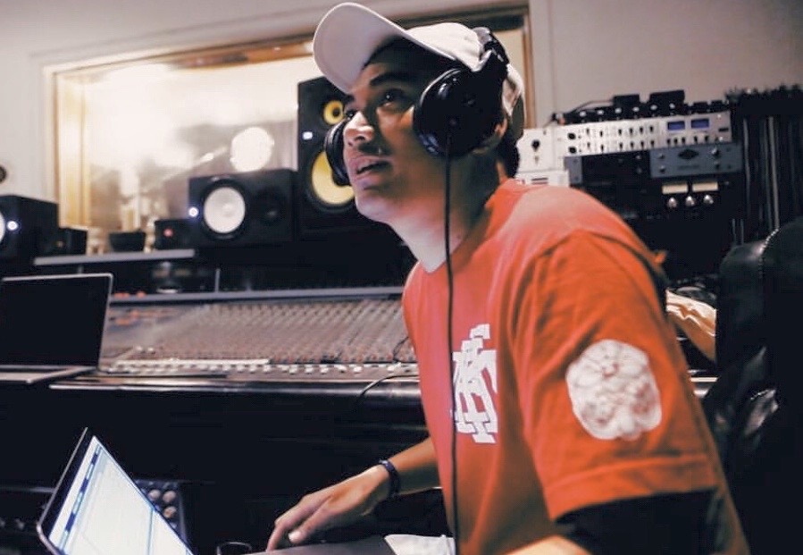 Lapana Ieriko, a local music producer, works on building a song at the Live Animaux in Honolulu. 