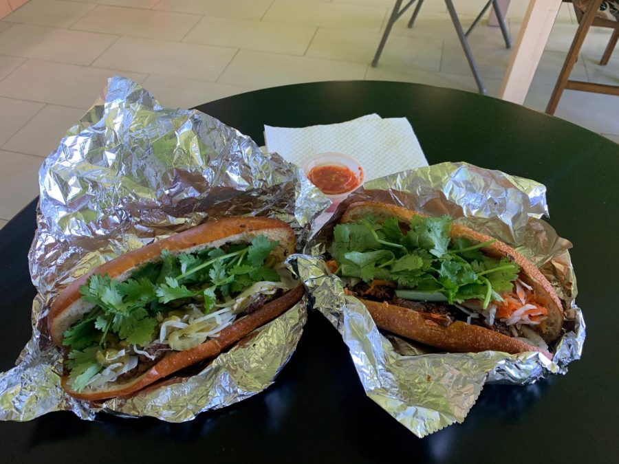 On the left is the BBQ Beef Sandwich and on the right is the BBQ Pork Sandwich from No Name BBQ Sandwich on Waialae Ave.