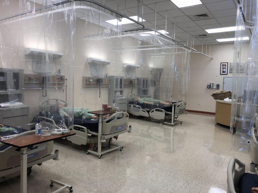 Chaminades Nursing department has set up plastic curtains around work stations to protect during the Covid-19 pandemic. 