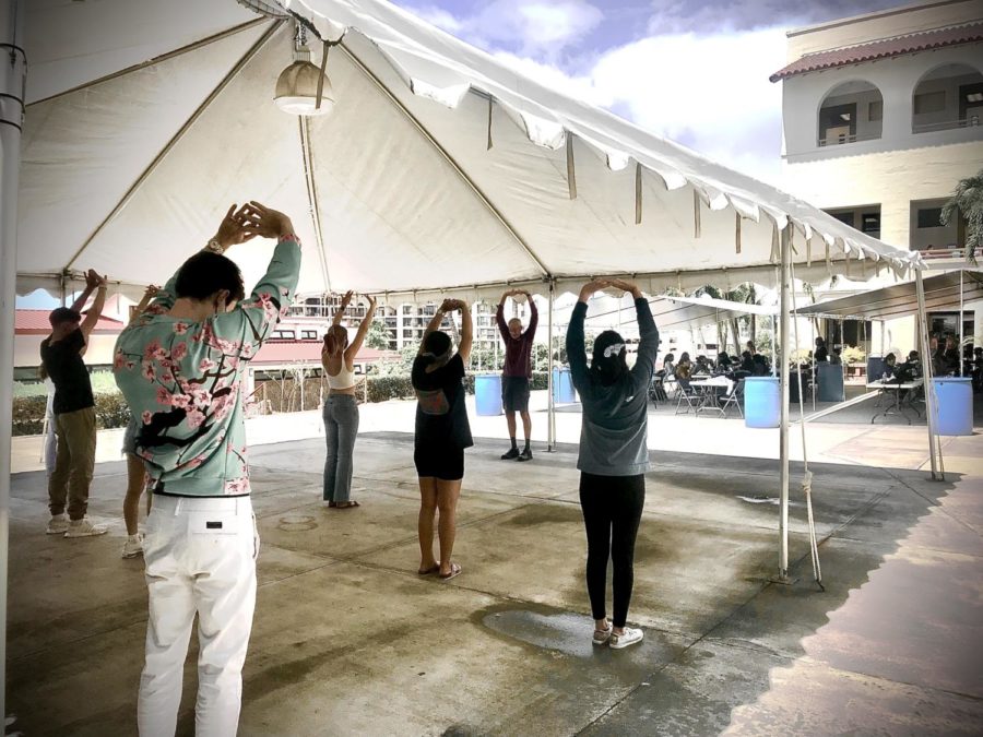 Chaminade students perform tai chi and qigong prior to their psychology course with professor Robert Santee.