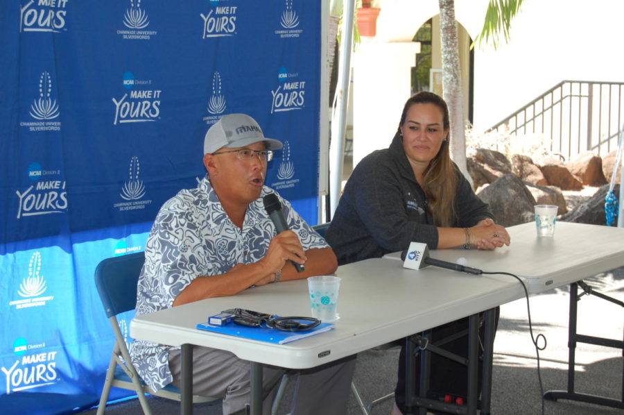 Chad Konishi (left) and Kahala Kabalis Hoke will lead the two new sports on campus, the baseball and womens beach volleyball teams, in 2023-24. 