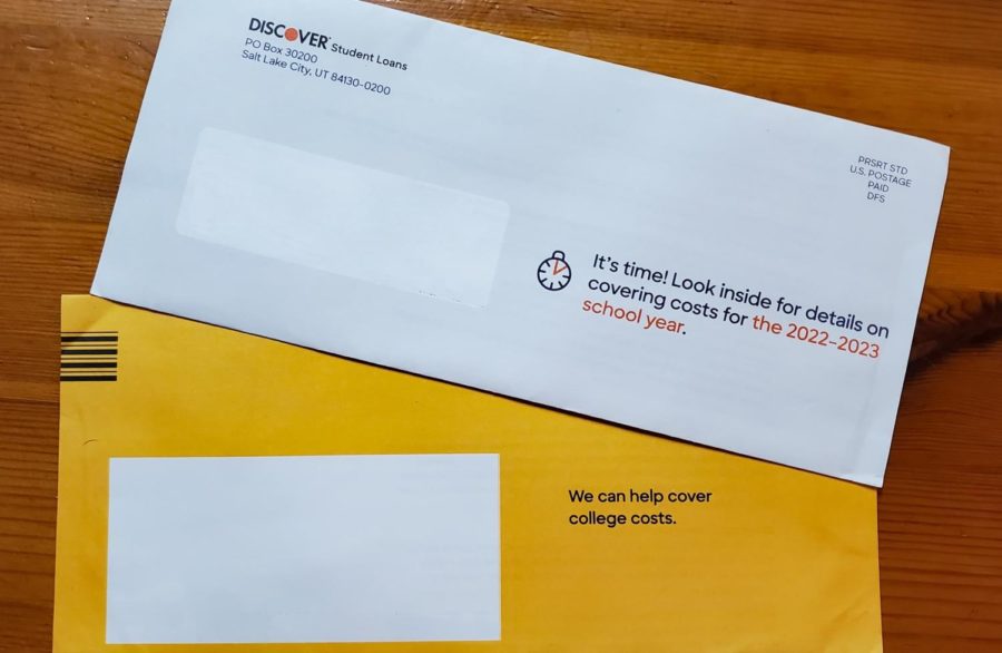 Companies and banks like Discover send out loan information via mail to students.