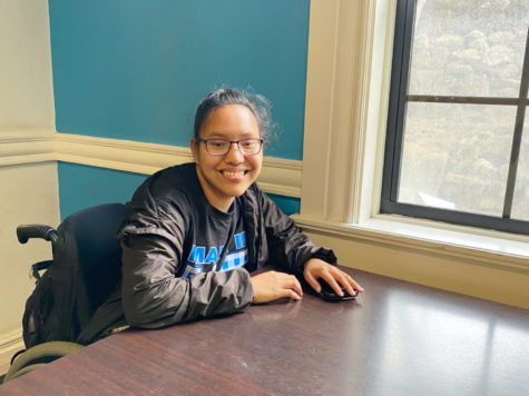 Maddie Makishima can often be found hanging out with friends or doing homework in the Loo Student Center in between classes or waiting to be picked up by the Handi-Van.