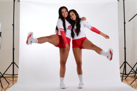 Brooklen (left) and Kaybrie (right) posing for media day pictures at their previous school in their sophomore year. 