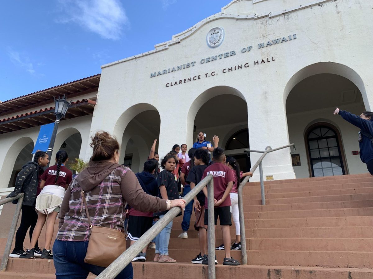 Kaewai Elementary third graders made their way to T.C. Ching Hall, one of the many areas the school visited here at Chaminade.