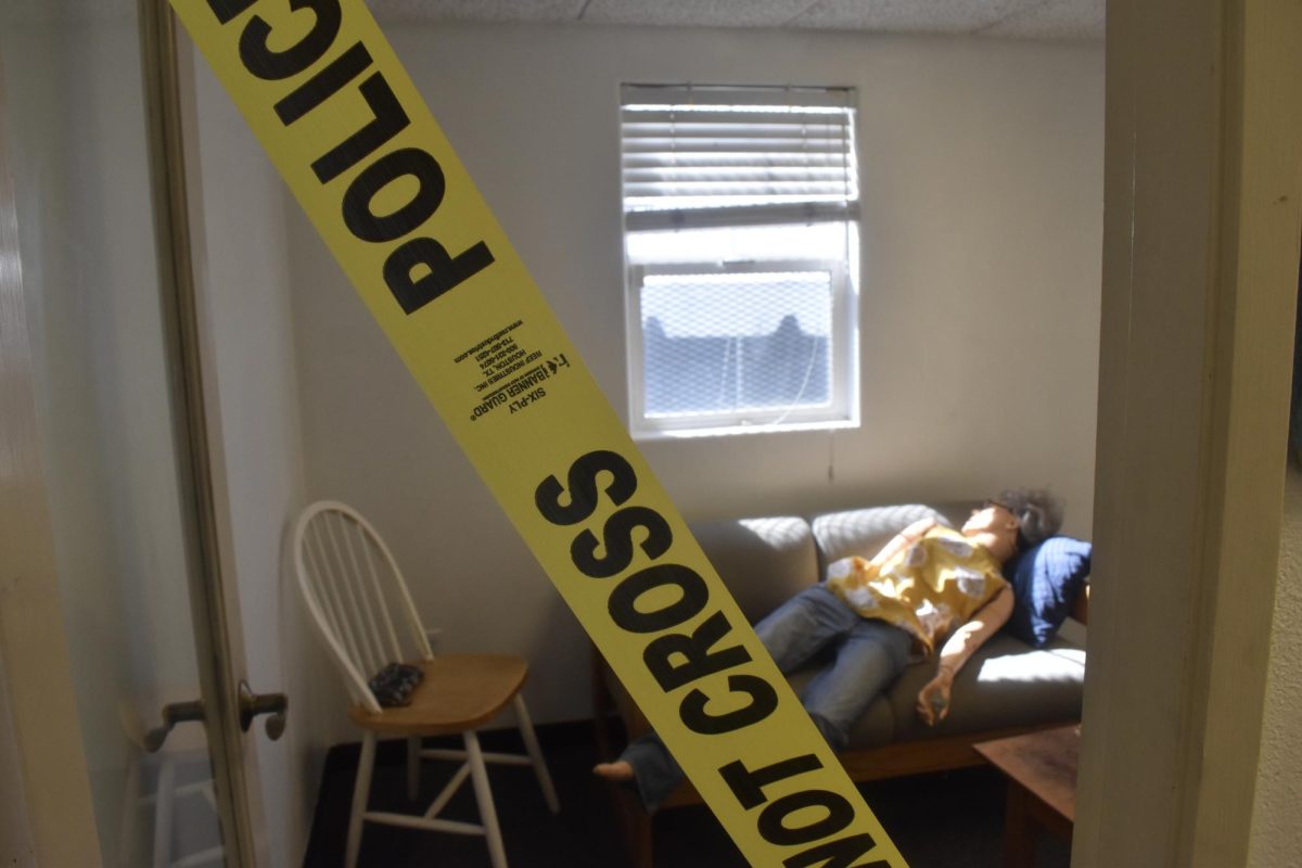 A mock crime scene set up in the crime scene house. 