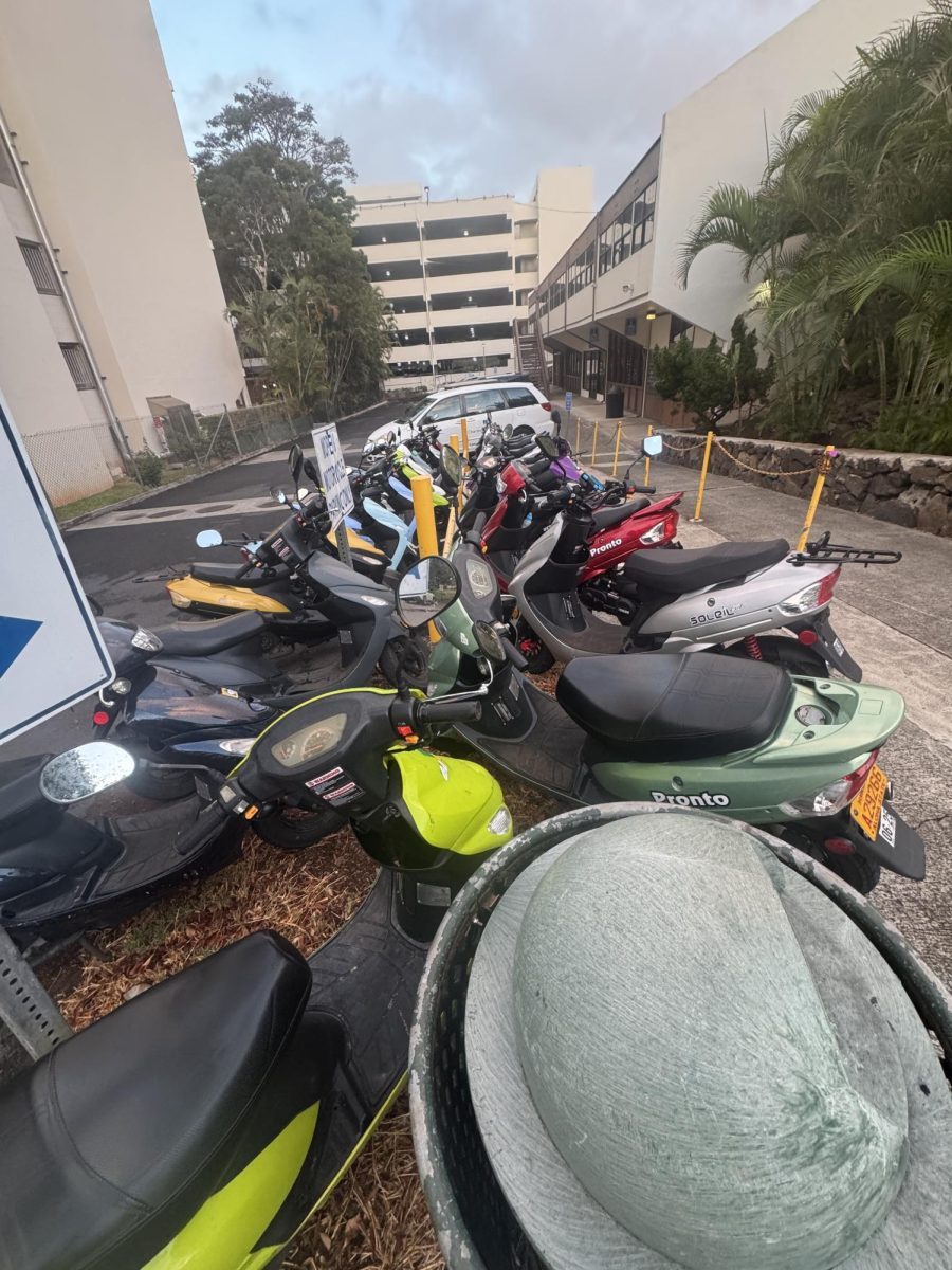 Rows of mopeds leave almost no space to maneuver in the crowded lot.